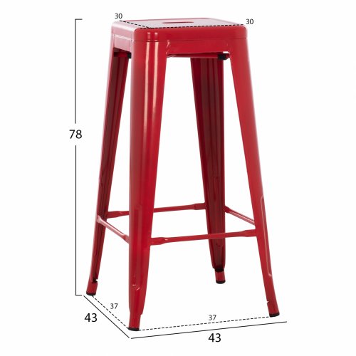 ΣΚΑΜΠΟ BAR ΜΕΤΑΛΛΙΚΟ MELITA ΣΕ ΚΟΚΚΙΝΟ 43x43x78 εκ.