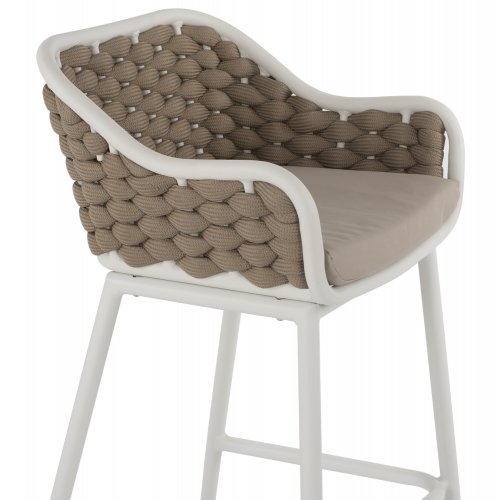 HOCKER MIT WEIßEM METALLGESTELL UND BEIGEM SEIL-DESIGN 50x51x103cm