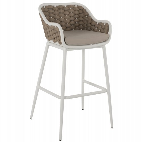 HOCKER MIT WEIßEM METALLGESTELL UND BEIGEM SEIL-DESIGN 50x51x103cm