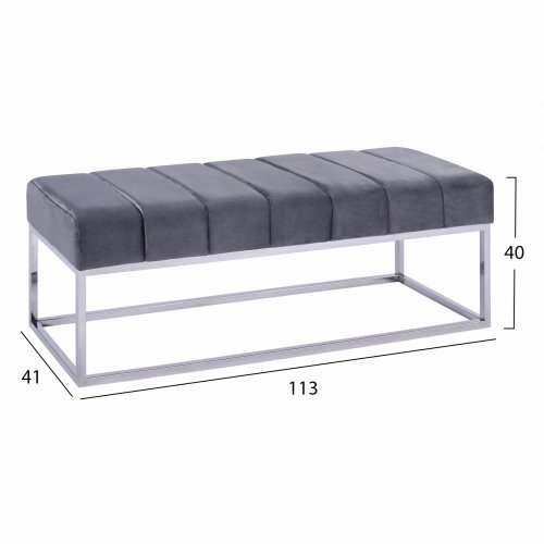 GRAY VELVEL STOOL WITH CHROME BASE