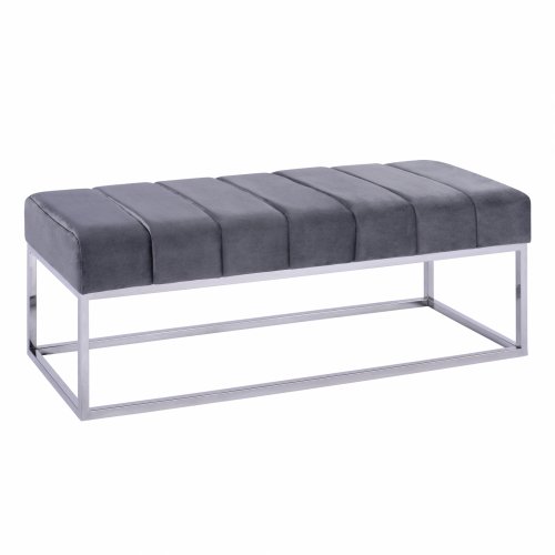 GRAY VELVEL STOOL WITH CHROME BASE