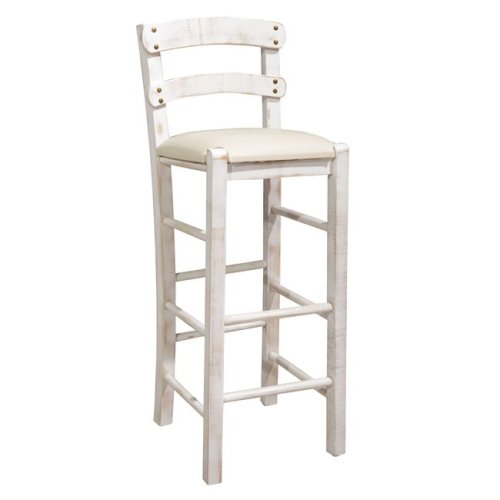 Barhocker mit cremefarbenem Kunstledersitz in Patina-Beige