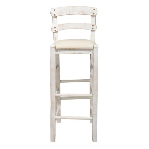Barhocker mit cremefarbenem Kunstledersitz in Patina-Beige