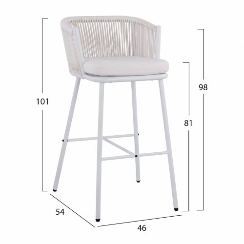Hocker mit Metallgestell und Seil in weiß 46x54x101 cm