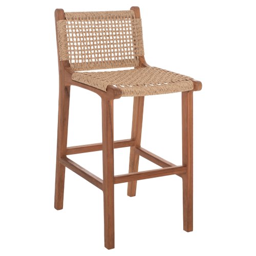 BARHOCKER MIT RÜCKENLEHNE AUSSEN TEAKHOLZ UND SEIL 40X53X89Hcm