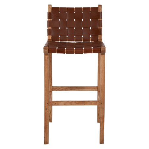 HOCKER MIT RÜCKENLEHNE HOCH, MINDIHOLZ, STRICKLEDER NATUR, 40X53X89H