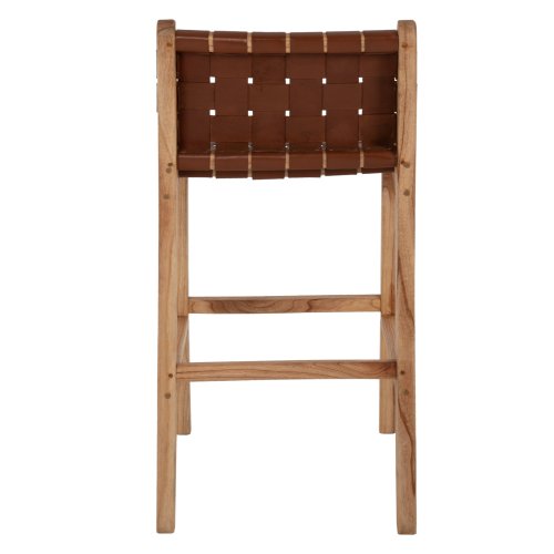HOCKER MIT RÜCKENLEHNE HOCH, MINDIHOLZ, STRICKLEDER NATUR, 40X53X89H