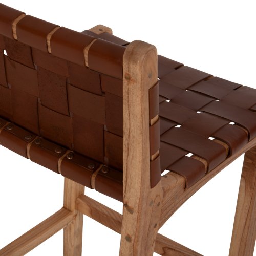 HOCKER MIT RÜCKENLEHNE HOCH, MINDIHOLZ, STRICKLEDER NATUR, 40X53X89H