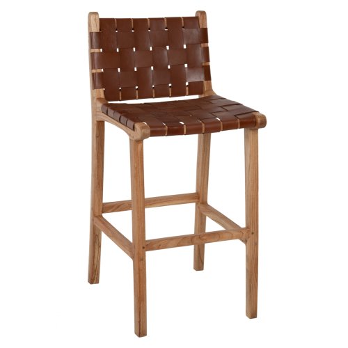 HOCKER MIT RÜCKENLEHNE HOCH, MINDIHOLZ, STRICKLEDER NATUR, 40X53X89H