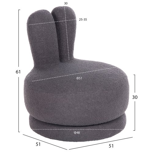 HOCKER MIT RÜCKENLEHNE DREHBAR MIT GRAU TEDDYSTOFF 51x51x61Hcm