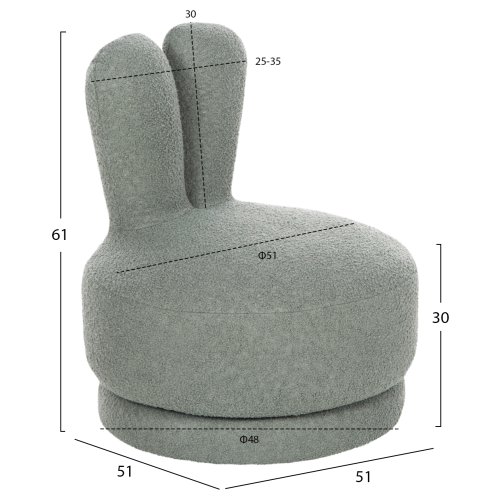 STOOL WITH BACKREST SWIVEL LIGHT PISTACHIO GREEN TEDDY FABRIC 51x51x61Hcm