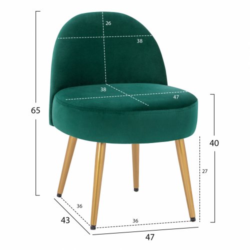 HOCKER "YASMINE" AUS DUNKEL GRÜN SAMT & GOLDENEN FÜSSEN 47x43x65Y cm.