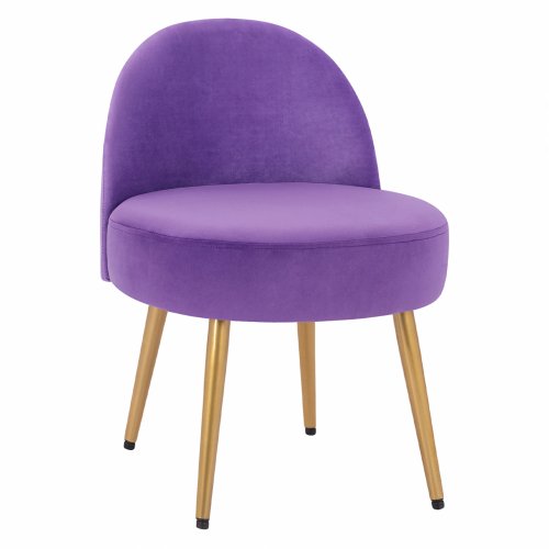 HOCKER MIT RÜCKEN "YASMINE" AUS LILA SAMT & GOLDENEN FÜSSEN 47x43x65Y cm.