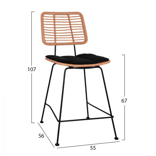 Barhocker „Allegra I“ mit Kissen in Beige-Schwarz 55x56x107 cm