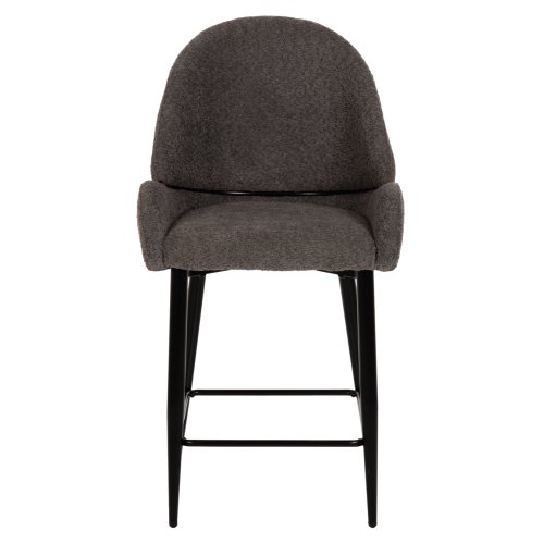 MITTELHOHER HOCKER AUS GRAUEM TEDDY BOUCLE STOFF MIT SCHWARZEN METALLBEINEN 55x62x105cm