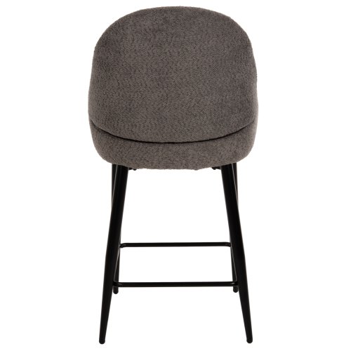MITTELHOHER HOCKER AUS GRAUEM TEDDY BOUCLE STOFF MIT SCHWARZEN METALLBEINEN 55x62x105cm