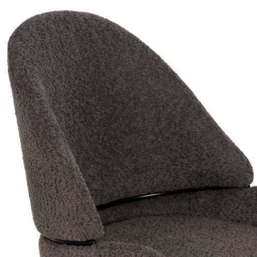 MITTELHOHER HOCKER AUS GRAUEM TEDDY BOUCLE STOFF MIT SCHWARZEN METALLBEINEN 55x62x105cm