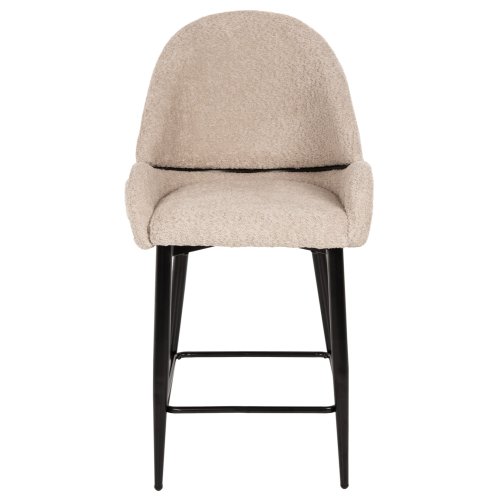 MITTELHOHER HOCKER AUS EKRU TEDDY BOUCLE STOFF MIT SCHWARZEN METALLBEINEN 55x62x105cm