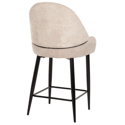 MITTELHOHER HOCKER AUS EKRU TEDDY BOUCLE STOFF MIT SCHWARZEN METALLBEINEN 55x62x105cm