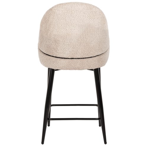 MITTELHOHER HOCKER AUS EKRU TEDDY BOUCLE STOFF MIT SCHWARZEN METALLBEINEN 55x62x105cm