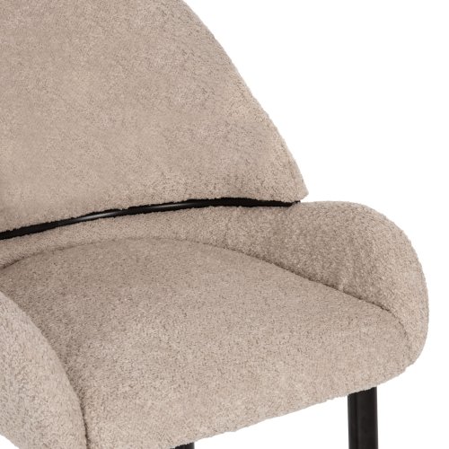 MITTELHOHER HOCKER AUS EKRU TEDDY BOUCLE STOFF MIT SCHWARZEN METALLBEINEN 55x62x105cm