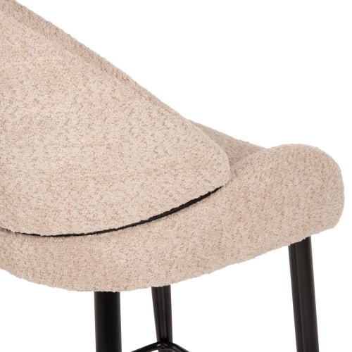 MITTELHOHER HOCKER AUS EKRU TEDDY BOUCLE STOFF MIT SCHWARZEN METALLBEINEN 55x62x105cm