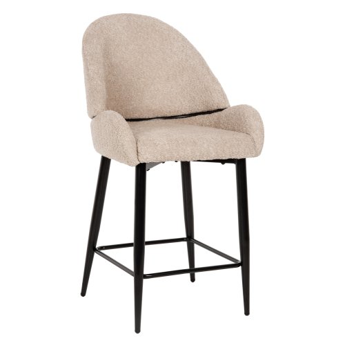 MITTELHOHER HOCKER AUS EKRU TEDDY BOUCLE STOFF MIT SCHWARZEN METALLBEINEN 55x62x105cm