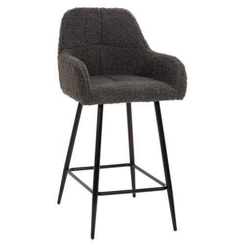 BARHOCKER MITTELHÖHE STRIKE GRAU TEDDYSTOFF-SCHWARZE METALLBEINE 50x50x94,5 cm
