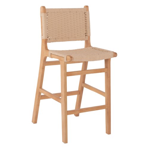 BARHOCKER MITTELHÖHE GUMMIBAUMHOLZ & SEIL – NATÜRLICH 45x46x95cm