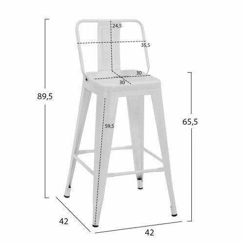 Bar Stool Middle Height Melita with back white matte 42x42x89,5cm