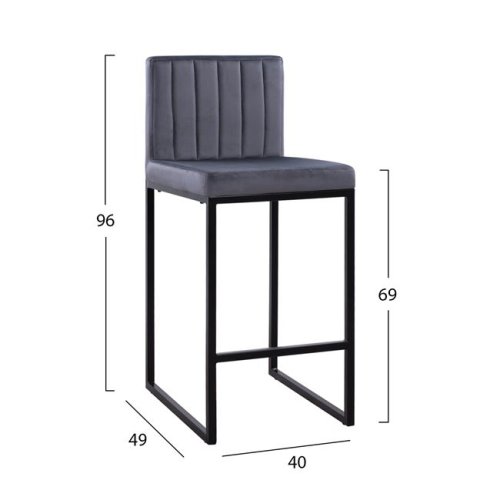 Barhocker PIPER aus Samt in Farbe Grau mit schwarzem Metallrahmen