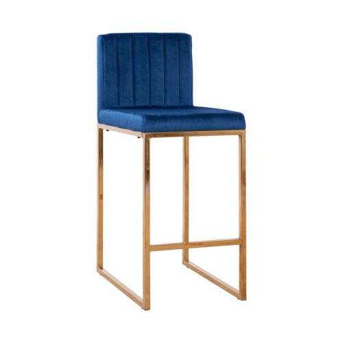 Barhocker PIPER aus Samt in Farbe Blau mit goldenem Metallrahmen