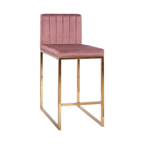 Barhocker PIPER aus Samt in Farbe Rosé mit goldenem Metallrahmen