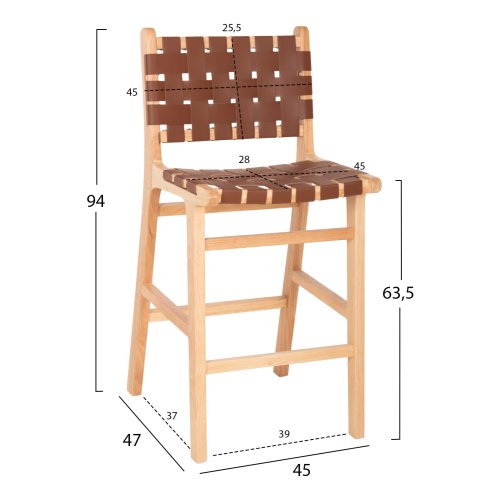 BARHOCKER FELIPE MITTELHÖHEM TOON HOLZ IN NATURFARBE-BRAUN PU 45x47x94cm