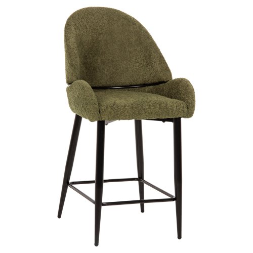 BAR STOOL MEDIUM HEIGHT GREEN BOUCLE FABRIC-BLACK METAL LEGS 55x62x105 cm