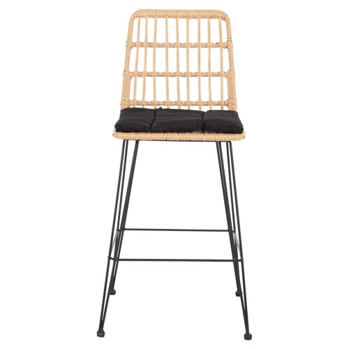 Barhocker, mittlere Höhe, Metall und Kissen, Schwarz-Kocher, Beige, 50 x 55 x 103 cm