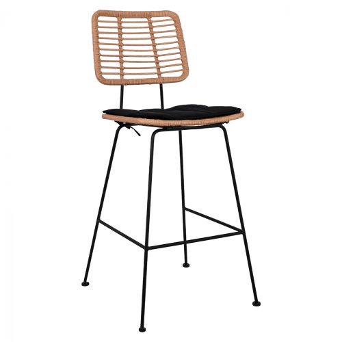 Barhocker „Allegra I,, mit Kissen in Beige-Schwarz 46,5x55x117,5 cm.