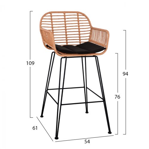 Barhocker „Allegra“ mit Kissen in Beige-Schwarz