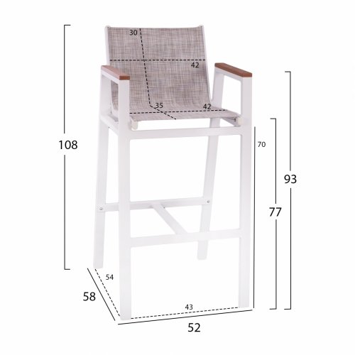 Barhocker aus Aluminium in weiß mit Polyholz 52x58x108 cm