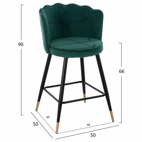 MITTELHOHER HOCKER VESNA AUS GRÜNEM SAMT UND METALLGESTELL 50x50x90 cm