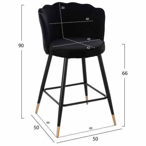 MITTELHOHER HOCKER VESNA AUS SCHWARZEM SAMT UND METALLGESTELL 50x50x90 cm