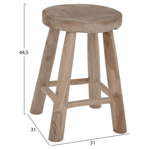 HOCKER KONT MASSIVES TEAK KURZ NATURAL Φ30Χ45Ηcm