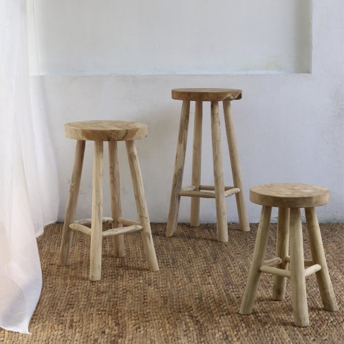 STOOL SOLID TEAK SHORT NATURAL Φ30Χ45 cm