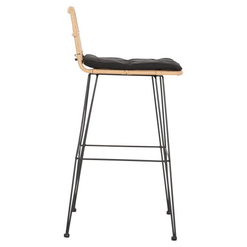 Barhocker Allegra aus Metall mit Kissen und schwarz-beigefarbenem Korbgeflecht, 52 x 51 x 103 H cm