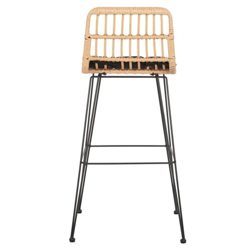 Barhocker Allegra aus Metall mit Kissen und schwarz-beigefarbenem Korbgeflecht, 52 x 51 x 103 H cm