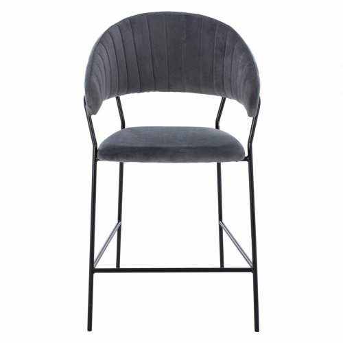 MEDIUM HEIGHT STOOL THEODORE GRAY VELVET WITH BLACK FRAME 60x55x100 cm