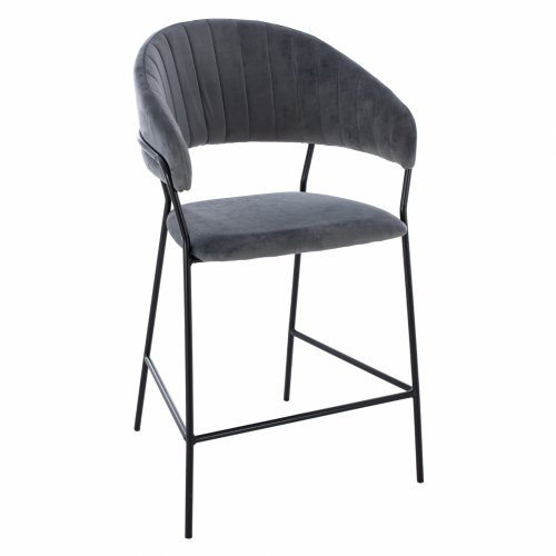 MEDIUM HEIGHT STOOL THEODORE GRAY VELVET WITH BLACK FRAME 60x55x100 cm
