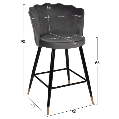 MITTELHOHER HOCKER VESNA AUS GRAUEM SAMT UND METALLGESTELL 50x50x90 cm