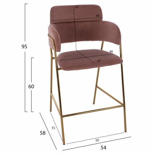 MEDIUM HEIGHT STOOL KELSO ROSE VELVET WITH METAL FRAME 54x58x95 cm