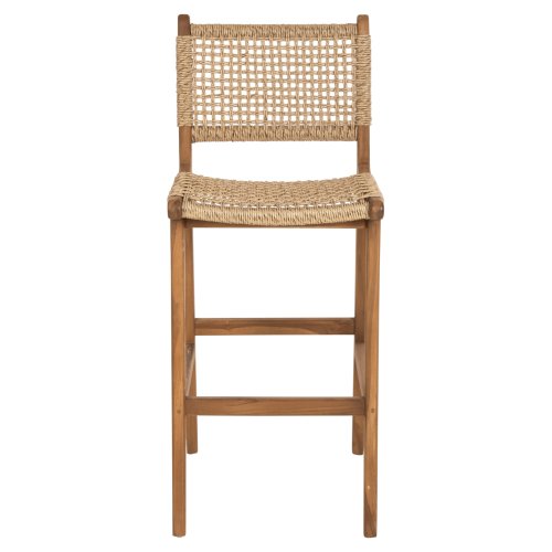 BAR STOOL WITH BACKREST TELLY TEAK WOOD IN NATURAL-BEIGE ROPE 45x57x110Hcm